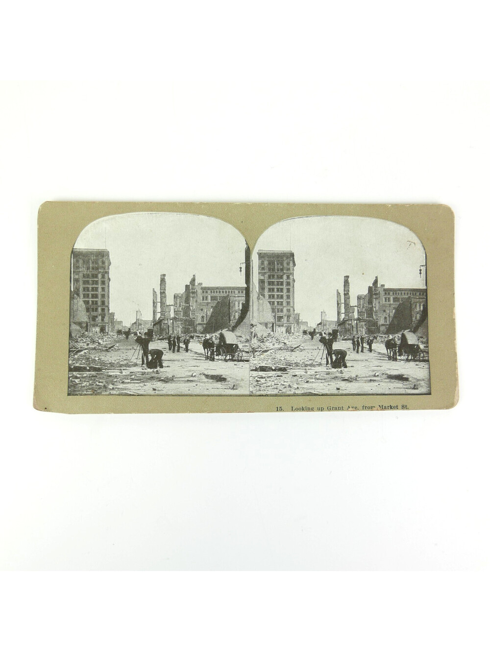 Antique 1906 San Francisco Earthquake Stereoview Card Grant Ave Market St 15